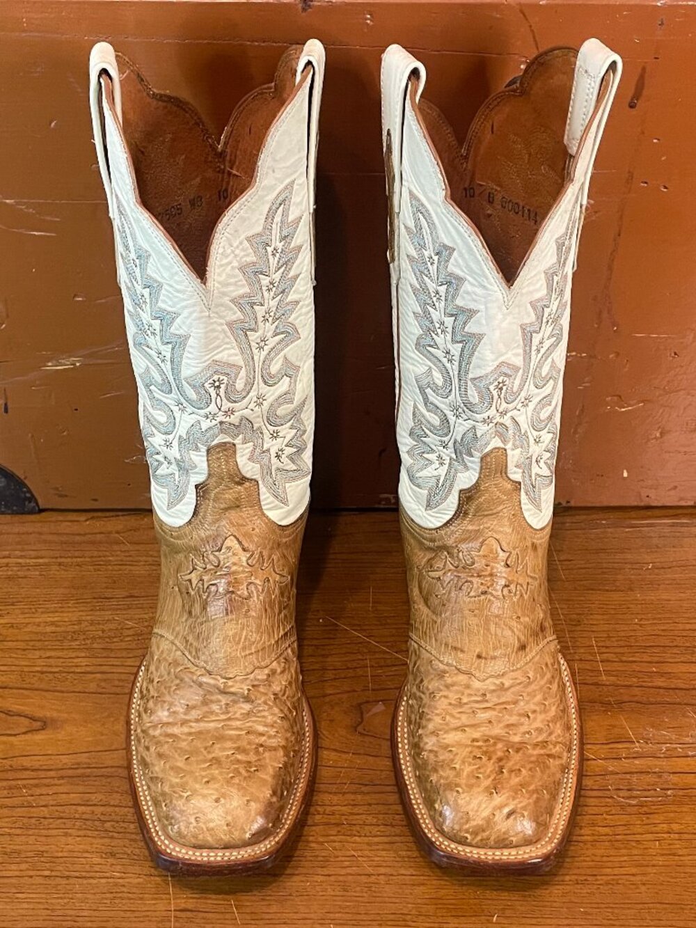 LUCCHESE Women's Size 10 B Exotic Full Ostrich Bone Tan Chocolate Cowboy Boots - Picture 8 of 10